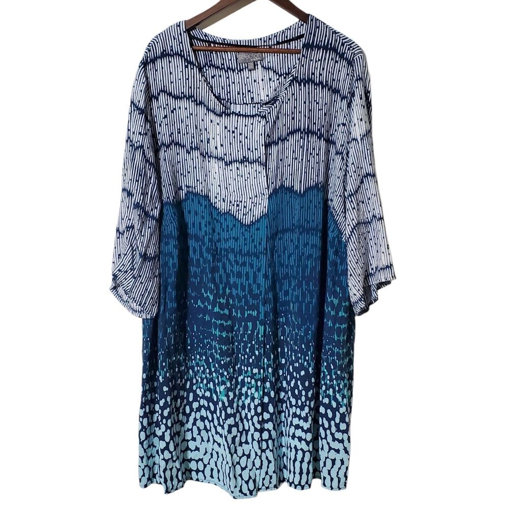 Ulla Popken Bohemian Tunic Top Size 24/26 Printed Stripe Lightweight Blue Womens